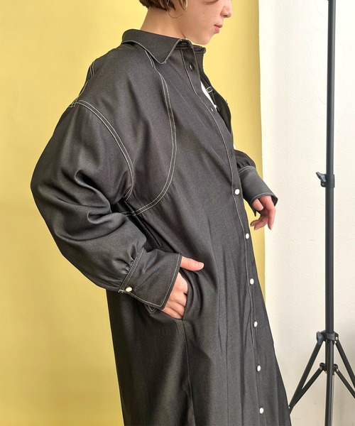 LHELBIE(レルビエ)の「ダンガリー2WAYシャツワンピース(シャツワンピース・レディース・ブラック/インディゴブルー・M)」の15枚目の写真
