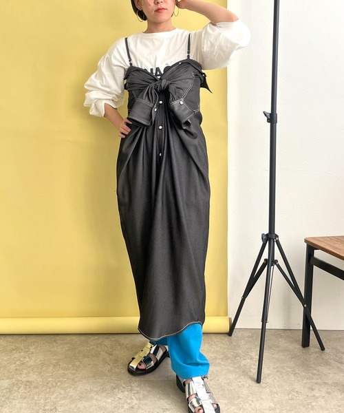 LHELBIE(レルビエ)の「ダンガリー2WAYシャツワンピース(シャツワンピース・レディース・ブラック/インディゴブルー・M)」の9枚目の写真