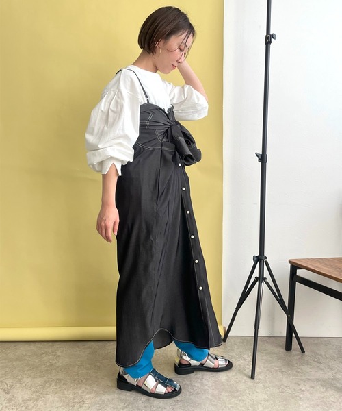 LHELBIE(レルビエ)の「ダンガリー2WAYシャツワンピース(シャツワンピース・レディース・ブラック/インディゴブルー・M)」の10枚目の写真