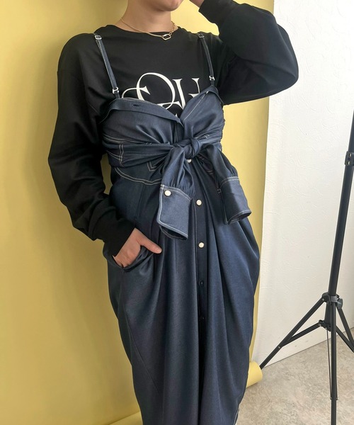 LHELBIE(レルビエ)の「ダンガリー2WAYシャツワンピース(シャツワンピース・レディース・ブラック/インディゴブルー・M)」の22枚目の写真