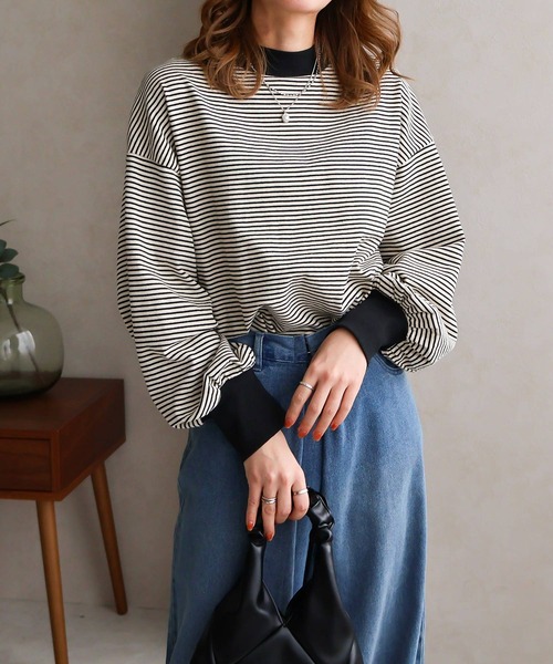 Social GIRL（ソーシャルガール）の「ハイネックボリューム袖ロンT（Tシャツ/カットソー・レディース・アイボリー/ブラック/オフホワイト/グレイッシュベージュ/ブルー/ホワイト系その他/ブラック系その他/ホワイト・FREE）」の3枚目の写真