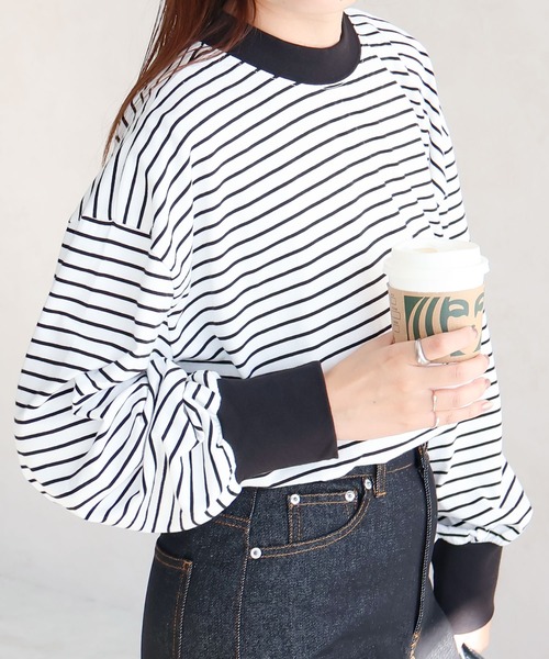 Social GIRL（ソーシャルガール）の「ハイネックボリューム袖ロンT（Tシャツ/カットソー・レディース・アイボリー/ブラック/オフホワイト/グレイッシュベージュ/ブルー/ホワイト系その他/ブラック系その他/ホワイト・FREE）」の9枚目の写真