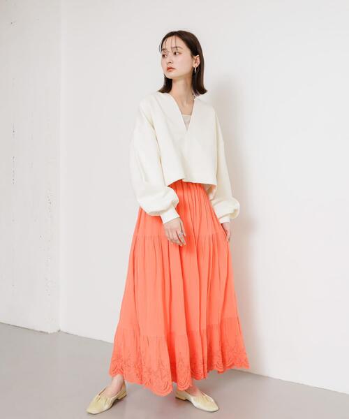 SENSE OF PLACE by URBAN RESEARCH（センスオブプレイスバイアーバンリサーチ）の「スカラップレースヨウリュウティアードスカート（スカート・レディース・レッド/オフホワイト/ブラック・ONE）」の9枚目の写真