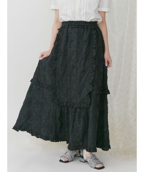 merry jenny（メリージェニー）の「flowerギャザ-スカート（スカート・レディース・オフホワイト/ブラック・FREE）」の2枚目の写真