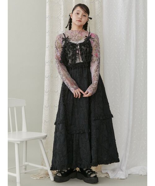 merry jenny（メリージェニー）の「flowerギャザ-スカート（スカート・レディース・オフホワイト/ブラック・FREE）」の3枚目の写真