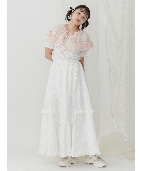 merry jenny（メリージェニー）の「flowerギャザ-スカート（スカート・レディース・オフホワイト/ブラック・FREE）」の4枚目の写真