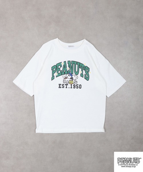 PEANUTS(ピーナッツ)の「PEANUTS フラワーカレッジロゴ ヘビーウエイト ドロップショルダー半袖Tシャツ(Tシャツ/カットソー・メンズ・オフホワイト/レッド/杢グレー・S/M/L/LL)」の7枚目の写真
