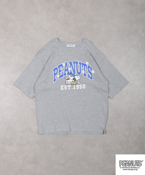 PEANUTS(ピーナッツ)の「PEANUTS フラワーカレッジロゴ ヘビーウエイト ドロップショルダー半袖Tシャツ(Tシャツ/カットソー・メンズ・オフホワイト/レッド/杢グレー・S/M/L/LL)」の9枚目の写真