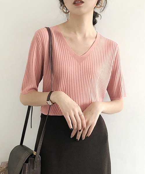 Miniministore(ミニミニストア)の「5分袖リブニット夏服トップス レディース半袖半袖(Tシャツ/カットソー・レディース・ブルー/グリーン系1/イエロー/ブラック/ホワイト系1/ホワイト系/ホワイト/ピンク系/グリーン系/ピンク系1/イエロー系1/イエロー系/ブルー系1/ブラック系/ブラック系1/グリーン/ピンク/ブルー系・FREE)」の17枚目の写真