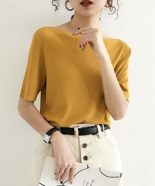 Miniministore(ミニミニストア)の「5分袖リブニット夏服トップス レディース半袖半袖(Tシャツ/カットソー・レディース・ブルー/グリーン系1/イエロー/ブラック/ホワイト系1/ホワイト系/ホワイト/ピンク系/グリーン系/ピンク系1/イエロー系1/イエロー系/ブルー系1/ブラック系/ブラック系1/グリーン/ピンク/ブルー系・FREE)」の13枚目の写真