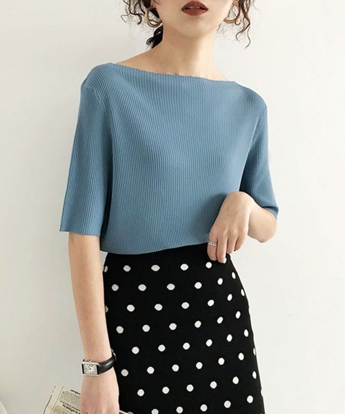 Miniministore(ミニミニストア)の「5分袖リブニット夏服トップス レディース半袖半袖(Tシャツ/カットソー・レディース・ブルー/グリーン系1/イエロー/ブラック/ホワイト系1/ホワイト系/ホワイト/ピンク系/グリーン系/ピンク系1/イエロー系1/イエロー系/ブルー系1/ブラック系/ブラック系1/グリーン/ピンク/ブルー系・FREE)」の10枚目の写真