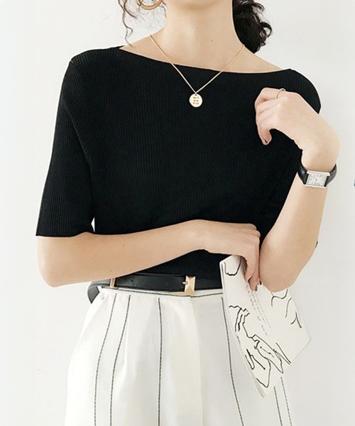 Miniministore(ミニミニストア)の「5分袖リブニット夏服トップス レディース半袖半袖(Tシャツ/カットソー・レディース・ブルー/グリーン系1/イエロー/ブラック/ホワイト系1/ホワイト系/ホワイト/ピンク系/グリーン系/ピンク系1/イエロー系1/イエロー系/ブルー系1/ブラック系/ブラック系1/グリーン/ピンク/ブルー系・FREE)」の21枚目の写真