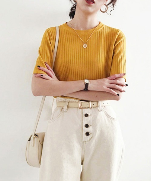 Miniministore(ミニミニストア)の「5分袖リブニット夏服トップス レディース半袖半袖(Tシャツ/カットソー・レディース・ブルー/グリーン系1/イエロー/ブラック/ホワイト系1/ホワイト系/ホワイト/ピンク系/グリーン系/ピンク系1/イエロー系1/イエロー系/ブルー系1/ブラック系/ブラック系1/グリーン/ピンク/ブルー系・FREE)」の19枚目の写真