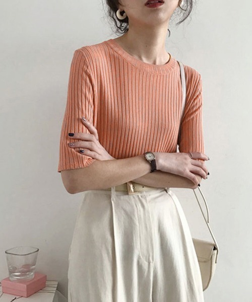 Miniministore(ミニミニストア)の「5分袖リブニット夏服トップス レディース半袖半袖(Tシャツ/カットソー・レディース・ブルー/グリーン系1/イエロー/ブラック/ホワイト系1/ホワイト系/ホワイト/ピンク系/グリーン系/ピンク系1/イエロー系1/イエロー系/ブルー系1/ブラック系/ブラック系1/グリーン/ピンク/ブルー系・FREE)」の20枚目の写真
