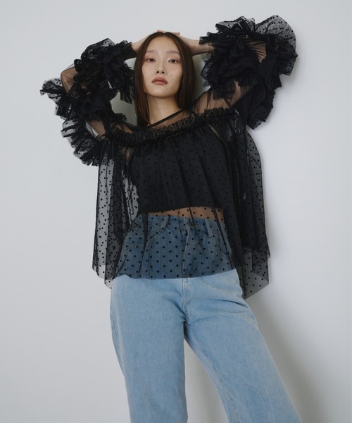 ANDRESD（アンドレスド）の「デコラティブチュールトップス / decorative tulle tops（ドレス・レディース・チャコール/グリーン/ブラック/ピンク/ブルー/ネイビー/ベージュ/ライトブルー/ブラウン/オレンジ/イエロー/ブラック×ホワイト/シルバー/ブラック系その他・FREE）」の15枚目の写真