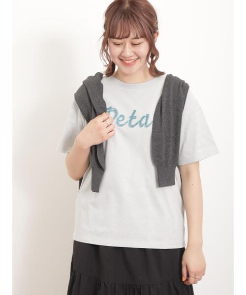 Samansa Mos2（サマンサ モスモス）の「ロゴ刺繍Tシャツ（Tシャツ/カットソー・レディース・オフホワイト/サックスブルー/ブラック/キナリ・F）」の4枚目の写真