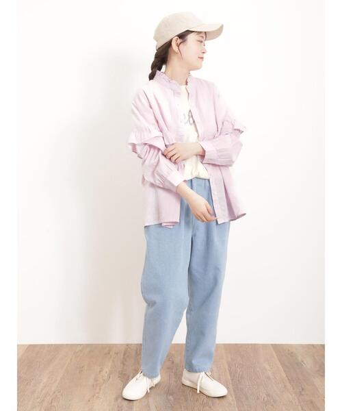 Samansa Mos2（サマンサ モスモス）の「ロゴ刺繍Tシャツ（Tシャツ/カットソー・レディース・オフホワイト/サックスブルー/ブラック/キナリ・F）」の21枚目の写真