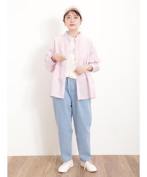 Samansa Mos2（サマンサ モスモス）の「ロゴ刺繍Tシャツ（Tシャツ/カットソー・レディース・オフホワイト/サックスブルー/ブラック/キナリ・F）」の22枚目の写真