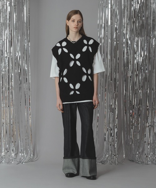 セール】FLOWER HOLE SUMMER KNIT VEST/フラワーホールサマーニット