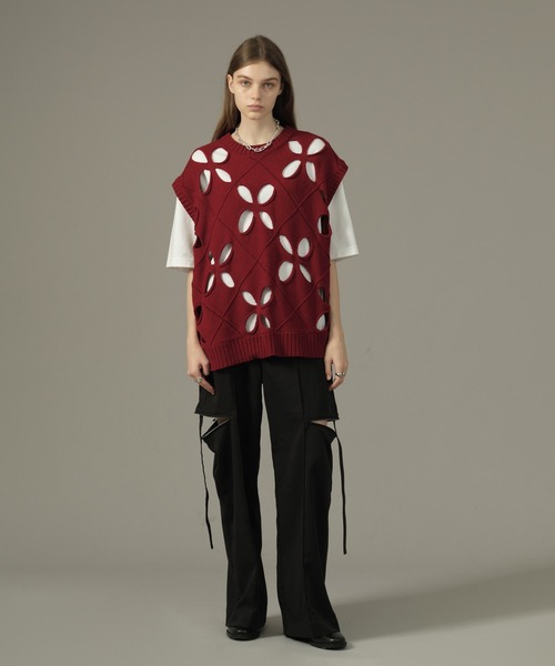 セール】FLOWER HOLE SUMMER KNIT VEST/フラワーホールサマーニット