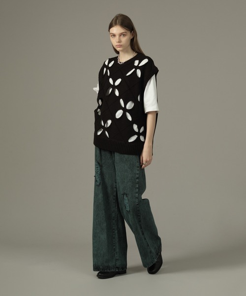 セール】FLOWER HOLE SUMMER KNIT VEST/フラワーホールサマーニット