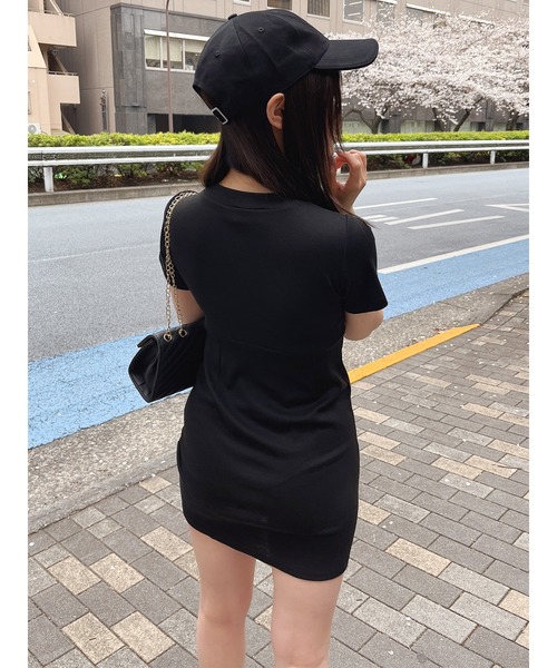 YORT ワンピース ドロストカットワンピース　ブラック　黒　新品 YORT ワンピース ドロストカットワンピース ブラック 黒 新品