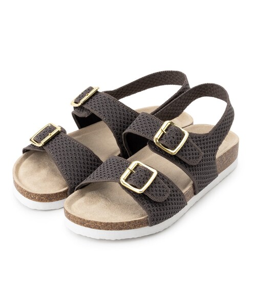 SHOO・LA・RUE(シューラルー)の「◆カジュアル過ぎずにきれい見え ニットダブルベルトサンダル(サンダル・レディース・ブラック/ライトベージュ/チャコールグレー・25/35/45)」の1枚目の写真