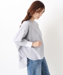 小花刺繍 ドルマン袖 ゆったりブラウス
