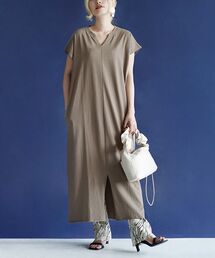 キーネック フレンチスリーブ ワンピース