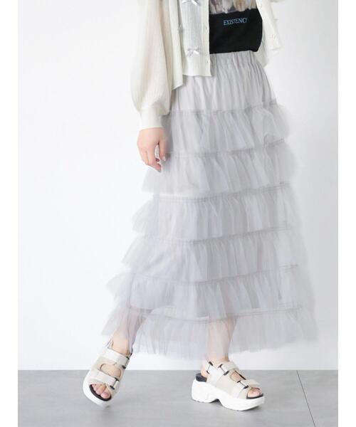 ehka sopo（エヘカソポ）の「チュールティアードスカート（スカート・レディース・チャコールグレー/グレー/キナリ・F）」の3枚目の写真