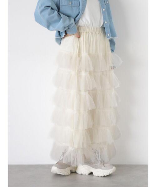 ehka sopo（エヘカソポ）の「チュールティアードスカート（スカート・レディース・チャコールグレー/グレー/キナリ・F）」の2枚目の写真