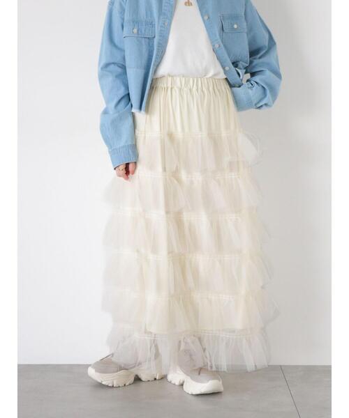 ehka sopo（エヘカソポ）の「チュールティアードスカート（スカート・レディース・チャコールグレー/グレー/キナリ・F）」の4枚目の写真