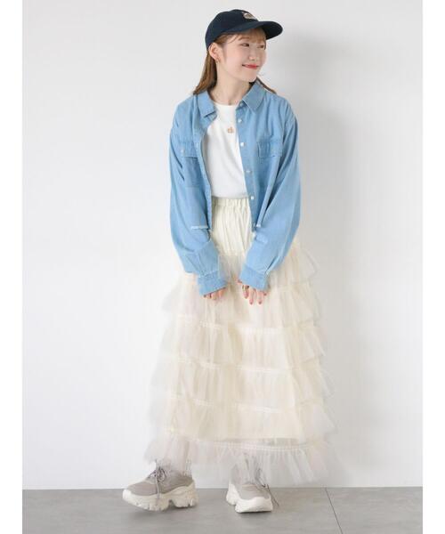 ehka sopo（エヘカソポ）の「チュールティアードスカート（スカート・レディース・チャコールグレー/グレー/キナリ・F）」の6枚目の写真