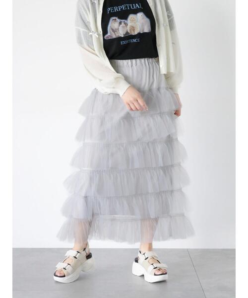 ehka sopo（エヘカソポ）の「チュールティアードスカート（スカート・レディース・チャコールグレー/グレー/キナリ・F）」の9枚目の写真