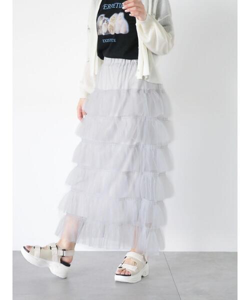 ehka sopo（エヘカソポ）の「チュールティアードスカート（スカート・レディース・チャコールグレー/グレー/キナリ・F）」の10枚目の写真
