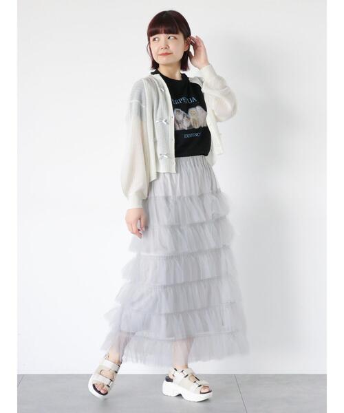 ehka sopo（エヘカソポ）の「チュールティアードスカート（スカート・レディース・チャコールグレー/グレー/キナリ・F）」の12枚目の写真