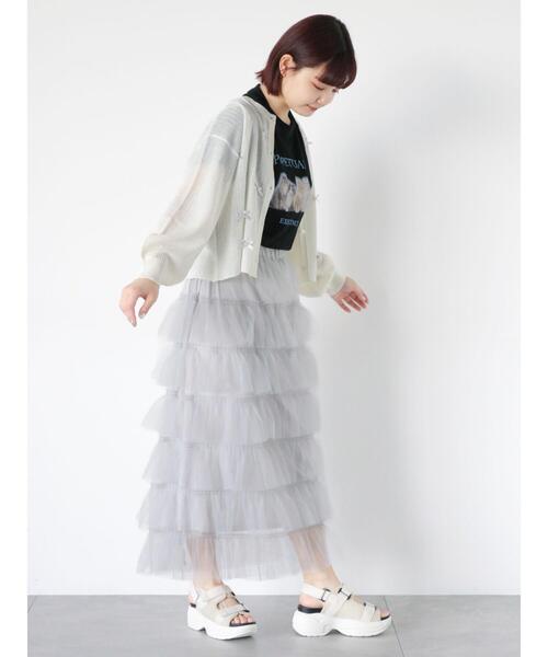 ehka sopo（エヘカソポ）の「チュールティアードスカート（スカート・レディース・チャコールグレー/グレー/キナリ・F）」の13枚目の写真