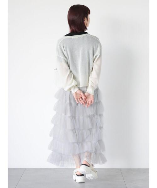 ehka sopo（エヘカソポ）の「チュールティアードスカート（スカート・レディース・チャコールグレー/グレー/キナリ・F）」の14枚目の写真