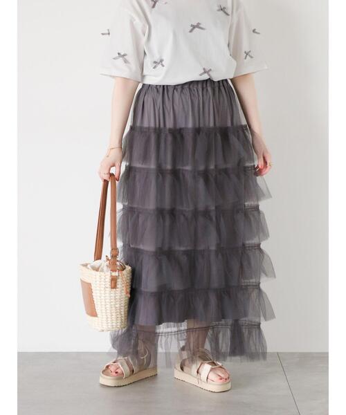ehka sopo（エヘカソポ）の「チュールティアードスカート（スカート・レディース・チャコールグレー/グレー/キナリ・F）」の15枚目の写真