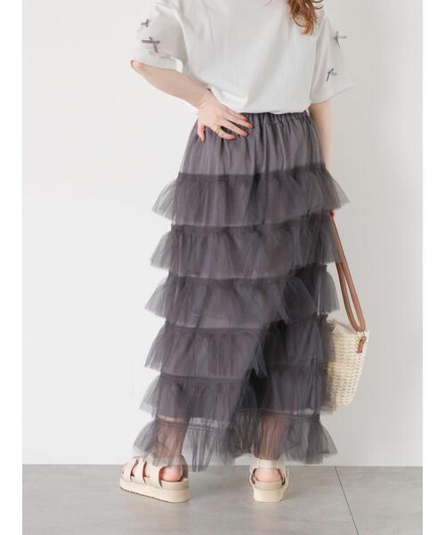 ehka sopo（エヘカソポ）の「チュールティアードスカート（スカート・レディース・チャコールグレー/グレー/キナリ・F）」の16枚目の写真