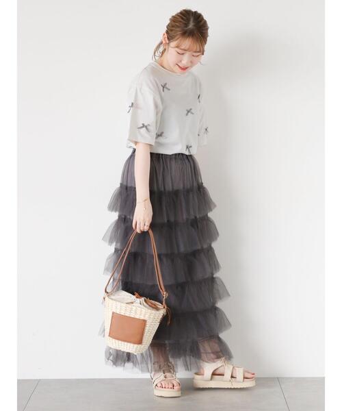 ehka sopo（エヘカソポ）の「チュールティアードスカート（スカート・レディース・チャコールグレー/グレー/キナリ・F）」の17枚目の写真