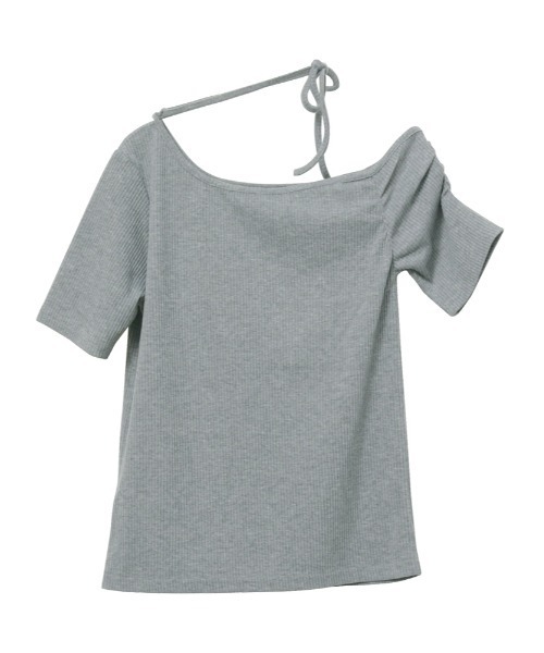 Rejoule(リジュール)の「ストラップチョーカー付きワンショル半袖Tシャツ(Tシャツ/カットソー・レディース・アイボリー/ブラック/グレー・FREE)」の15枚目の写真