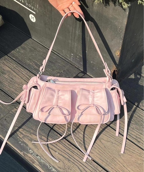 セール】Y2K リボンアウトポケットフェイクレザーバッグ（ショルダー