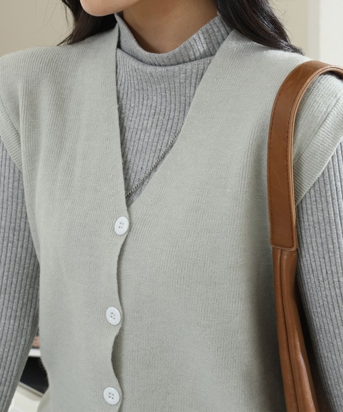Lace Ladies（レースレディース）の「ソリッドカラー Vネック リブ ニット ベスト（ニット/セーター・レディース・ダークグレー/ライトグレー/ブラウン/ブラック・FREE）」の21枚目の写真