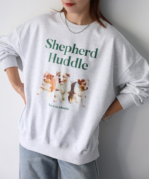 Riberry(リベリー)の「犬ミームスウェットトレーナー(スウェット・レディース・ネイビー/オートミール/杢グレー・FREE)」の1枚目の写真