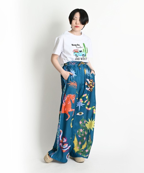 MARAI（マーライ）の「派手柄 ハイウエスト ウエストゴム ワイドパンツ（その他パンツ・レディース・グリーン・X-LARGE/XX-LARGE）」の11枚目の写真