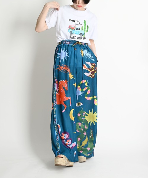 MARAI（マーライ）の「派手柄 ハイウエスト ウエストゴム ワイドパンツ（その他パンツ・レディース・グリーン・X-LARGE/XX-LARGE）」の12枚目の写真