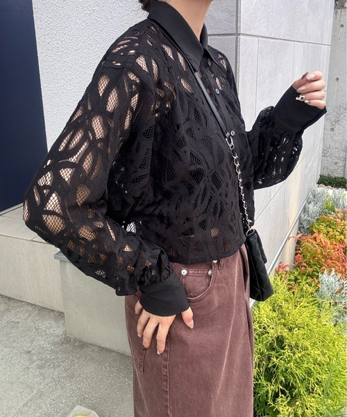 y/m by misato（イムバイミサト）の「レースショートブラウス（シャツ/ブラウス・レディース・ブラック/オフホワイト・FREE）」の5枚目の写真