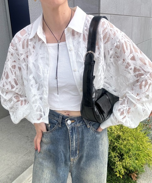y/m by misato（イムバイミサト）の「レースショートブラウス（シャツ/ブラウス・レディース・ブラック/オフホワイト・FREE）」の21枚目の写真