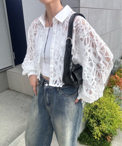 y/m by misato（イムバイミサト）の「レースショートブラウス（シャツ/ブラウス・レディース・ブラック/オフホワイト・FREE）」の19枚目の写真